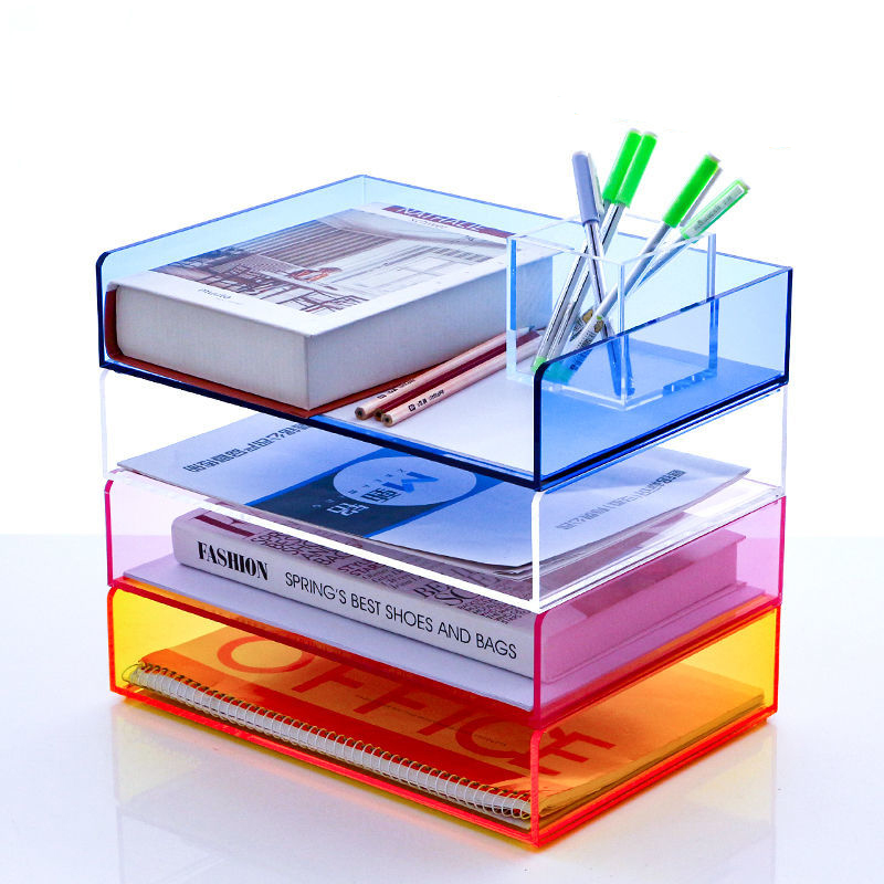 Desktop Filing Tray - ถาดใส่เอกสารอะคริลิคสำหรับจัดระเบียบเอกสารบนโต๊ะทำงาน อุปกรณ์สำนักงาน ที่เก็บแฟ้มสำหรับบ้าน โรงเรียน ตกแต่งโต๊ะทำงาน