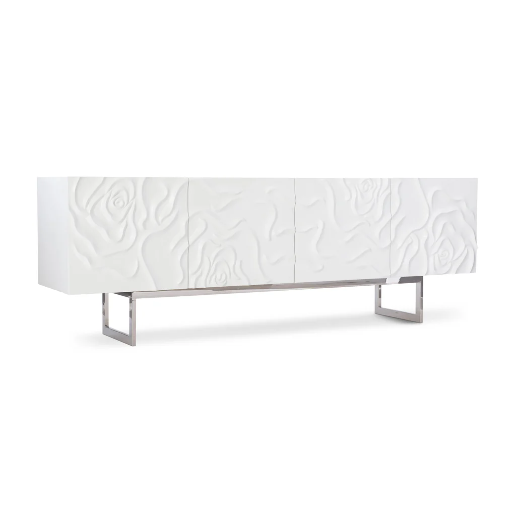 Office Furniture Credenza - เฟอร์นิเจอร์ห้องนั่งเล่นสมัยใหม่ ตู้เก็บของลายกุหลาบขาว ตู้วางทีวีแบบศิลปะที่ปรับแต่งได้ สำหรับบ้านและสำนักงาน