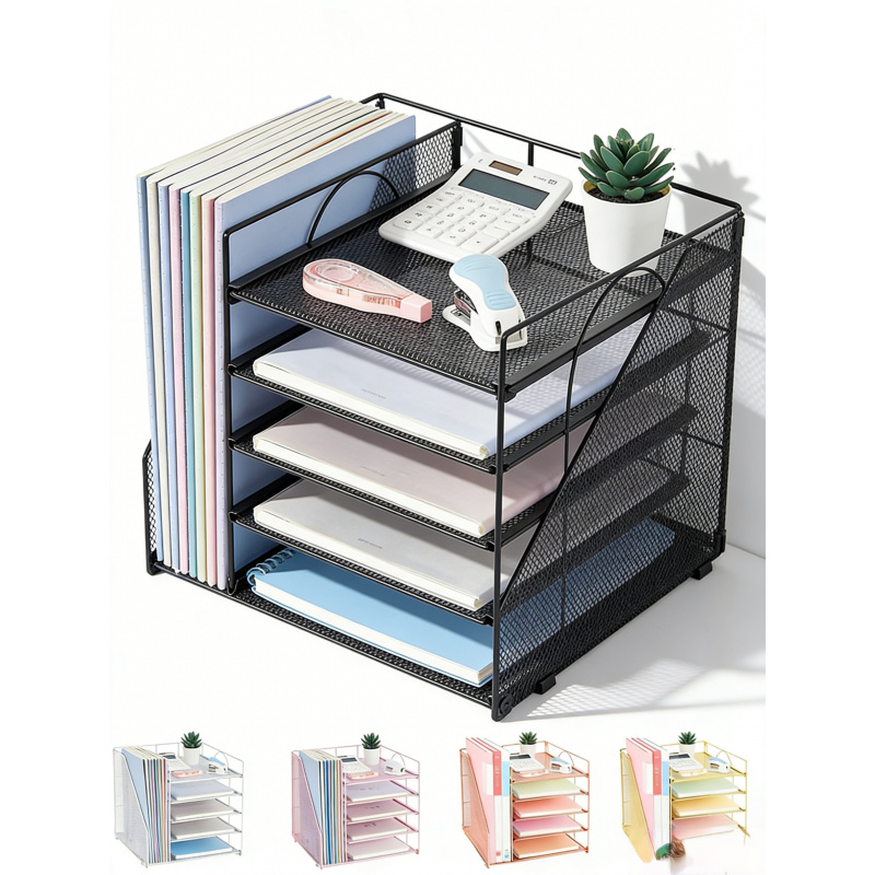 Binder Storage Box - ชั้นวางเอกสารกระดาษ 5 ชั้น สำหรับสำนักงาน กล่องเก็บเอกสารบนโต๊ะทำงาน ที่เก็บเอกสาร