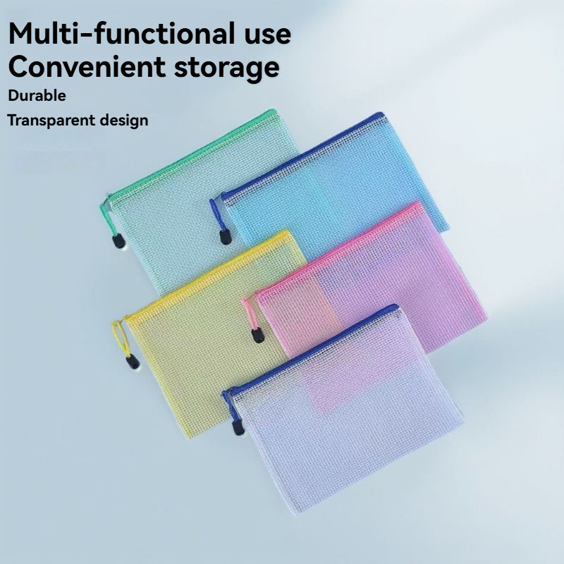 Binder Storage Box - 5PCS เครื่องเขียนโฟลเดอร์เก็บแฟ้มตาข่ายซิปกระเป๋า A4/A5/A6 เอกสารกระเป๋าซิปแฟ้มโฟลเดอร์โรงเรียนอุปกรณ์สํานักงาน