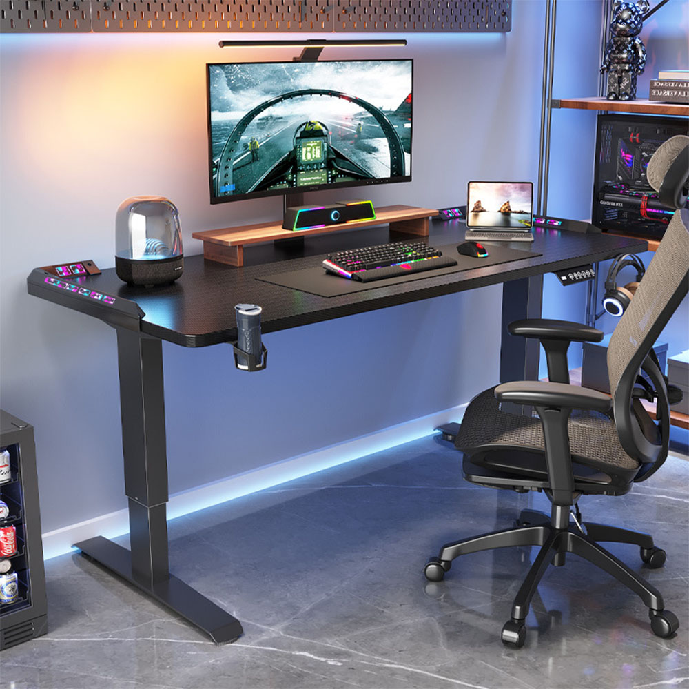 Gaming Desk With Hutch - โต๊ะทำงานปรับระดับความสูงได้ด้วยระบบไฟฟ้า แบบยืน-นั่ง โต๊ะคอมพิวเตอร์ยกขึ้นลงได้ด้วยมอเตอร์ โต๊ะเกมมิ่ง โต๊ะทำงานทันสมัยสำหรับบ้านและสำนักงาน