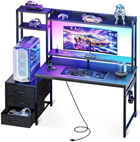 Gaming Desk With Hutch - โต๊ะเกมมิ่งขนาด 48 นิ้ว พร้อมตู้เก็บของและลิ้นชักผ้า 3 ช่อง,