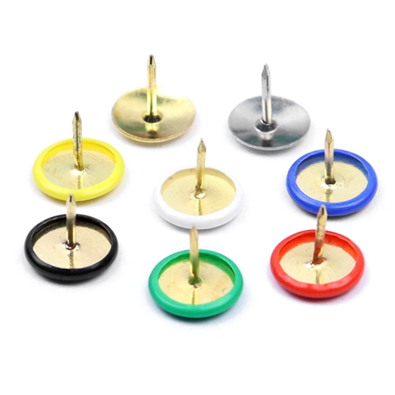 Office Furniture Online - 200 PCS รอบแบนหัวโลหะ Thumbtacks ชุบนิกเกิล PUSH