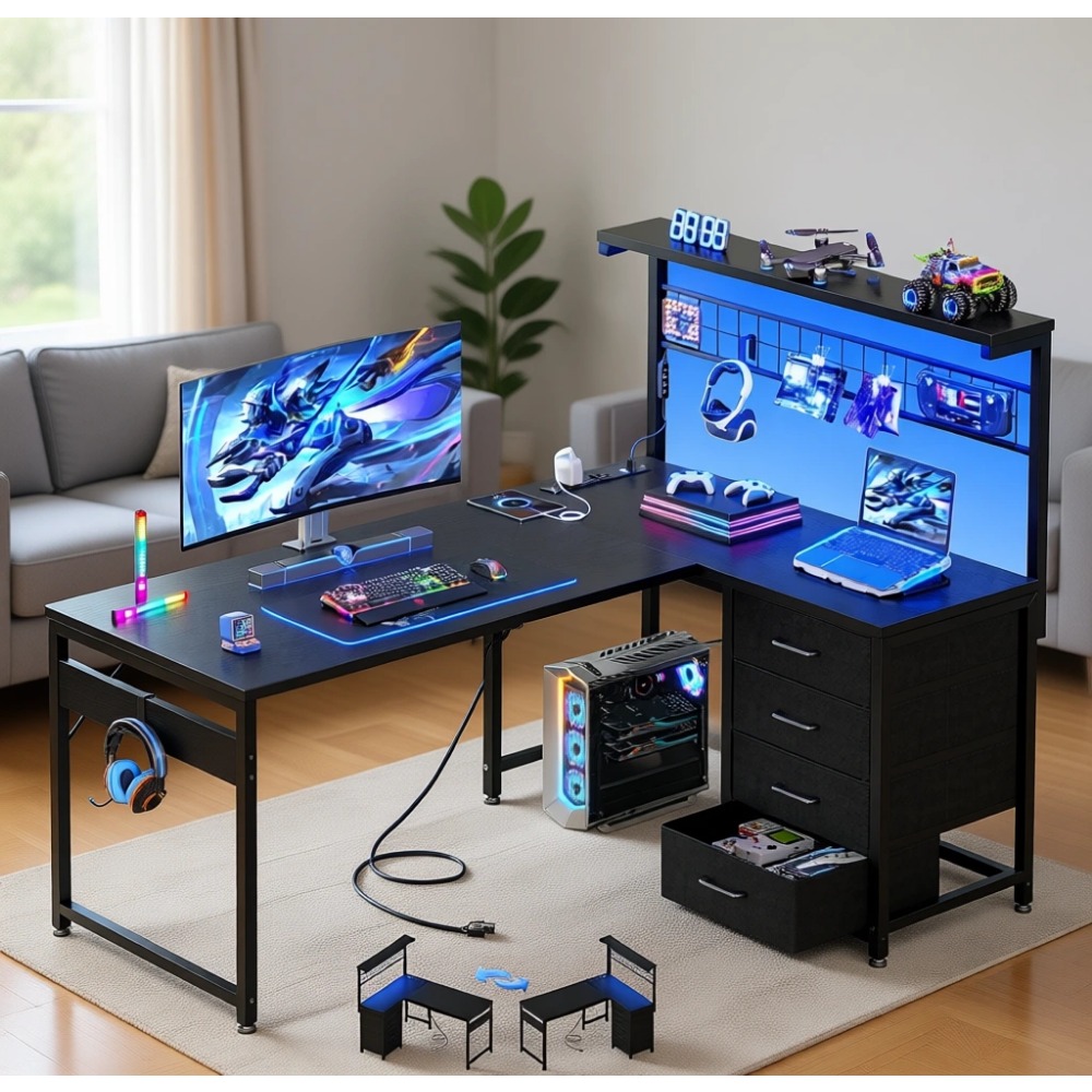 โต๊ะเกมมิ่งรูปตัว L พร้อมชั้นว - Gaming Desk With Hutch บทวิจารณ์และราคา