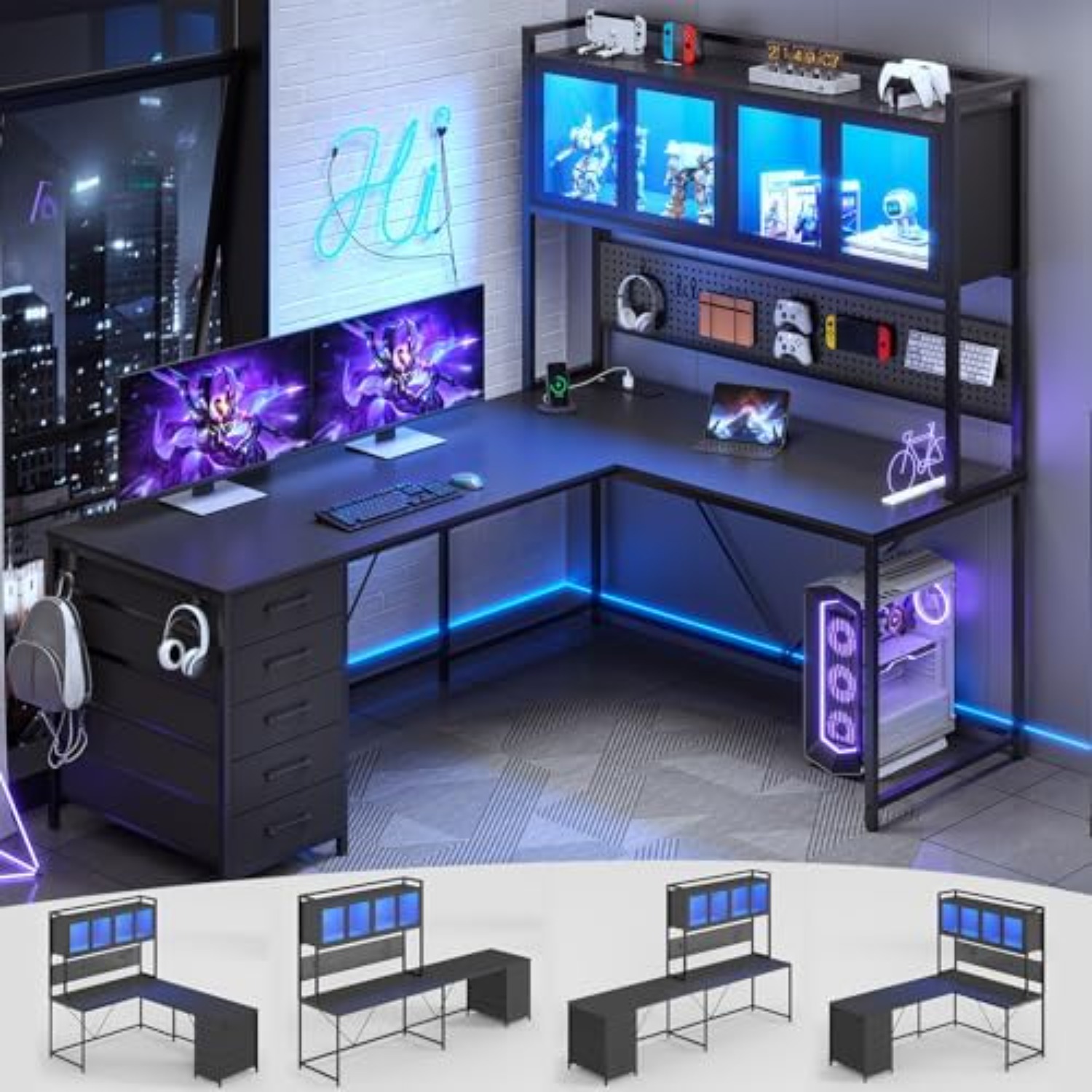 โต๊ะเกมมิ่งทรงตัวแอลพร้อมลิ้นช - Gaming Desk With Hutch บทวิจารณ์และราคา